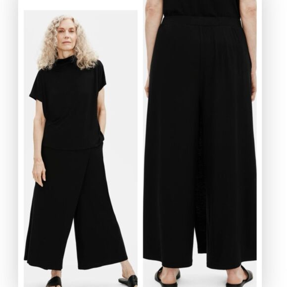 EILEEN FISHER  Fine Jersey Wrap Front skirted draped cropped pants M NWT $158 - Picture 1 of 6